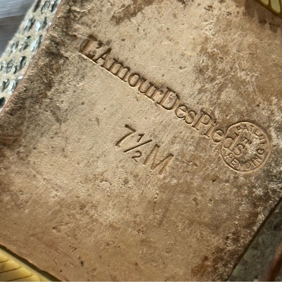 L’Amour Des Pieds Gold Silver Snake Print Leather Sandals Size 7.5 Women - Picture 11 of 11